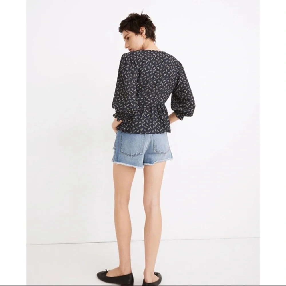 Puff-Sleeve Peplum Wrap Top in Spring Fling XS - Picture 3 of 9